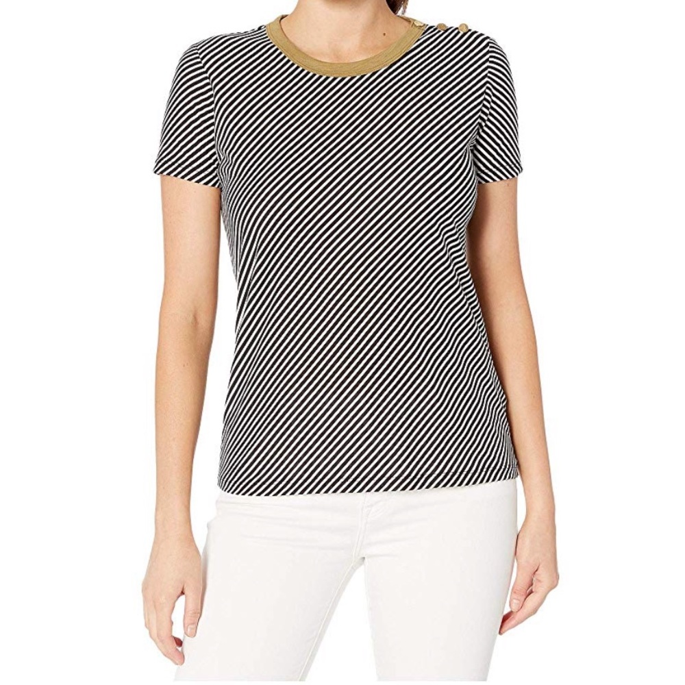 NWT Ralph Lauren Button Shoulder Striped Tshirt